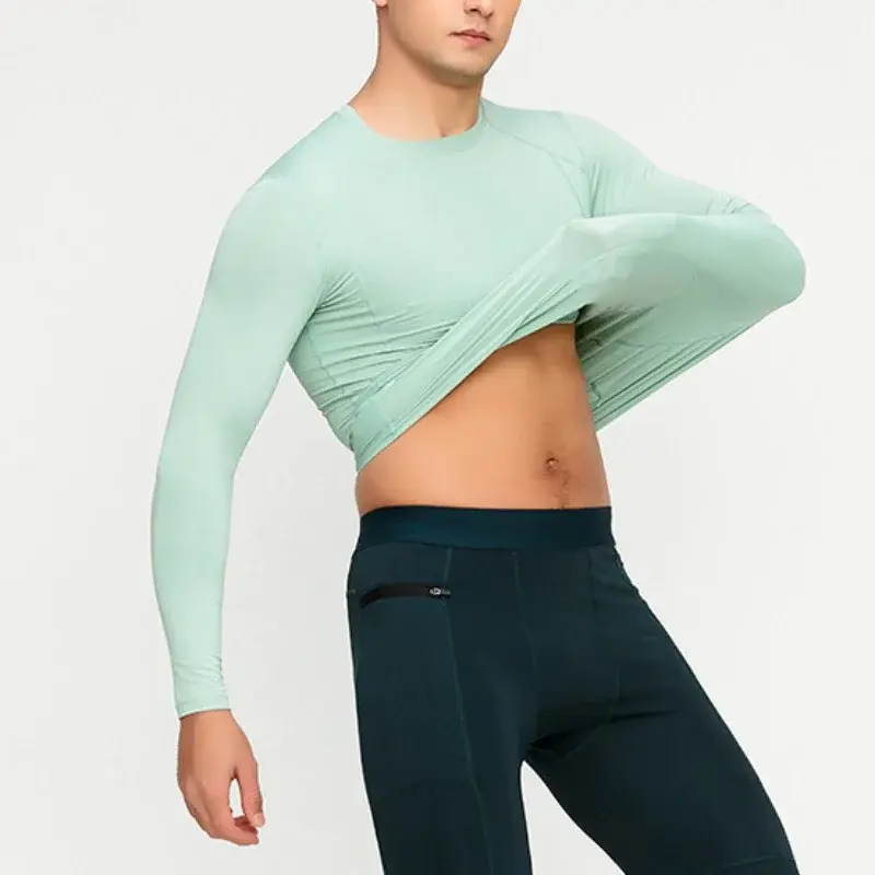 Gym Fitness Men's Sports Tops Running T-Shirts Quick Dry Long Sleeve Tights Basketball Bottom Shirts Running Fitness Clothing