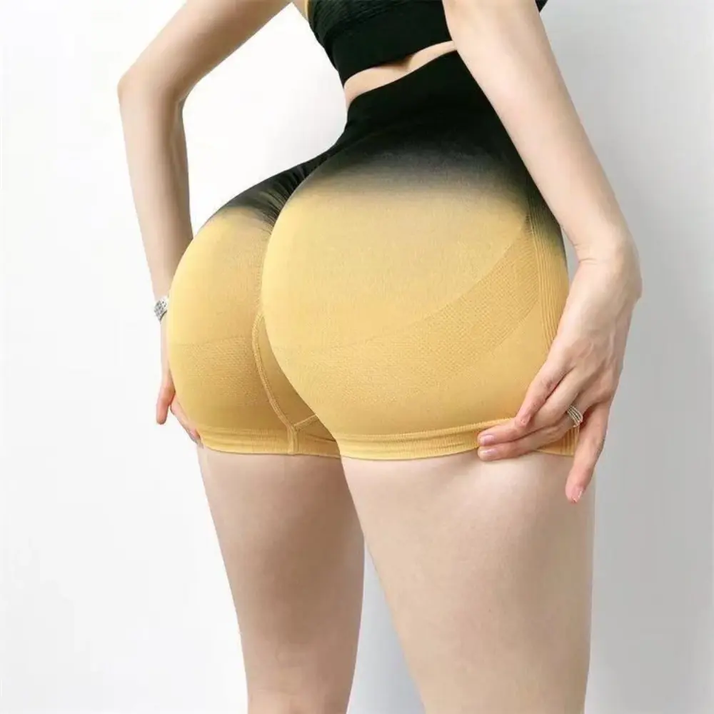 Women Yoga Shorts Sports Quick-Drying Fitness Shorts Peach Hip-Lifting Tight High Waist Abdomen Gradient Sport Shorts for Women