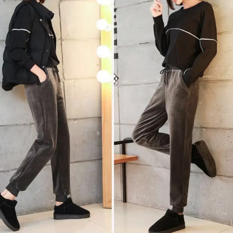 Pants Winter Plus Velvet Thick Imitation Lambskin Ultra-soft Sports Leisure Warm Pants Loose Harem Gold Velvet Trousers Women