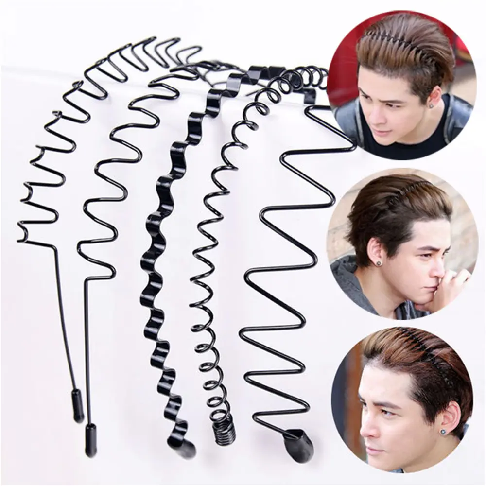 Men Women Unisex Metal Hair Hoop Fashion Geometric Wavy Headband Men Sports Washing Face Non Slip Hairband Headdress Accessories