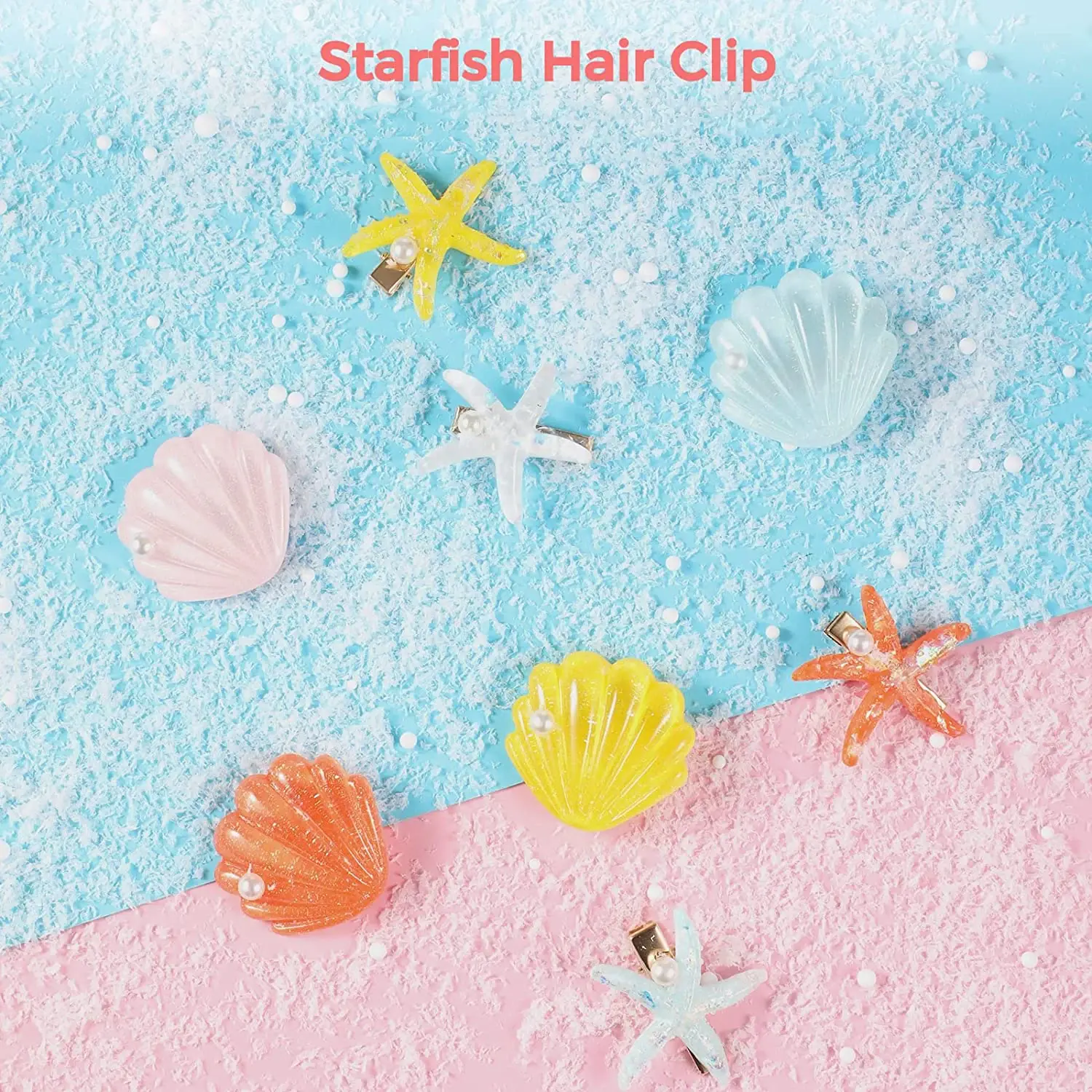 2pcs Children Five-Pointed Star Hairpin Summer Beach Dream Princess Hairclip for Women Girls Makeup Washing Face Pearl Hairgrip