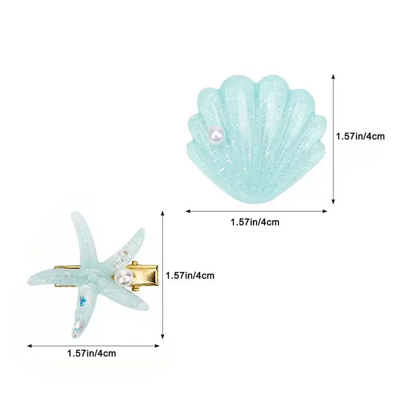 2pcs Children Five-Pointed Star Hairpin Summer Beach Dream Princess Hairclip for Women Girls Makeup Washing Face Pearl Hairgrip