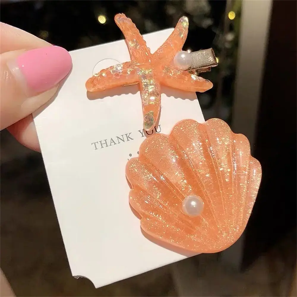 2pcs Children Five-Pointed Star Hairpin Summer Beach Dream Princess Hairclip for Women Girls Makeup Washing Face Pearl Hairgrip