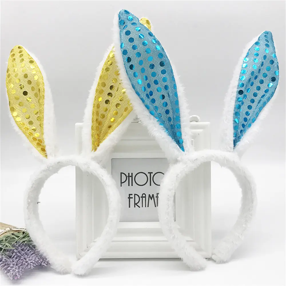 Christmas Gift Plush Rabbit Ears Hair Hoop Multicolor Sequins Hairband for Women Girls Children's Day Stage Performance Headband