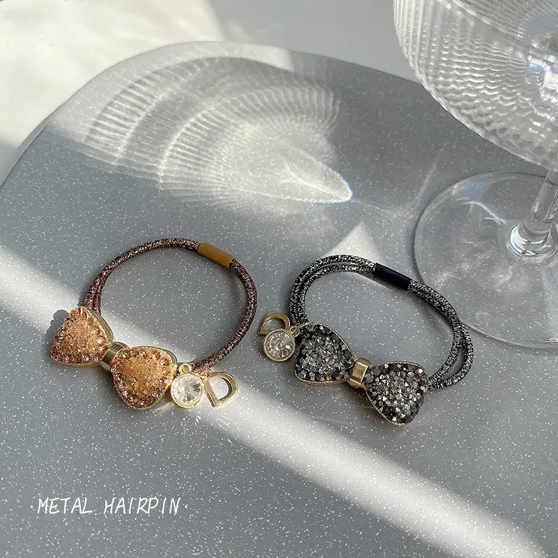 Fashion Pearl Crystal Hair Rope Luxury Rhinestone Bowknot Elastic Hair Band for Women Girls High Ponytail Headband Accessories