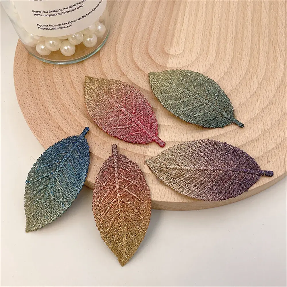 Fashion Embroidery Leaf Shaped Hair Clip Elegant Gradient Braided Hairpin for Women Girls Makeup Washing Face Bangs Bun Hairgrip
