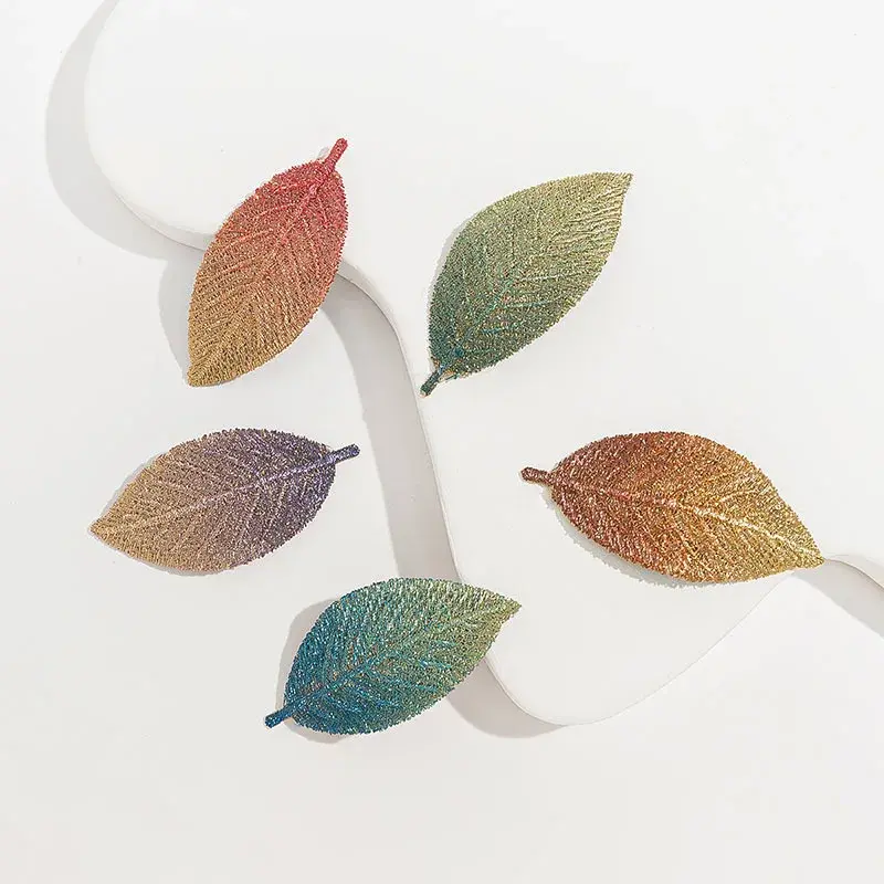 Fashion Embroidery Leaf Shaped Hair Clip Elegant Gradient Braided Hairpin for Women Girls Makeup Washing Face Bangs Bun Hairgrip