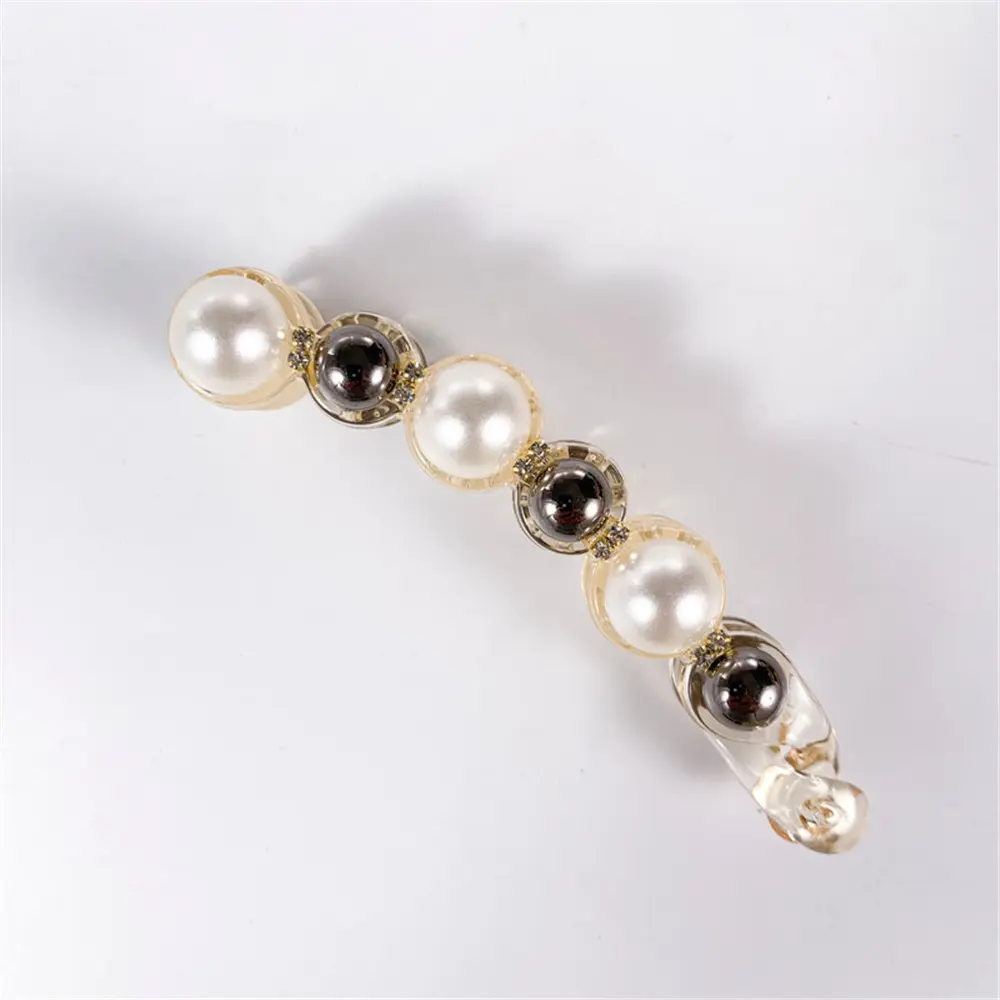 Fashion Luxury Pearl Rhinestone Hair Clip Vintage Geometric Banana Hairpin Women Girls Makeup Washing Face Bangs Clip Headwear