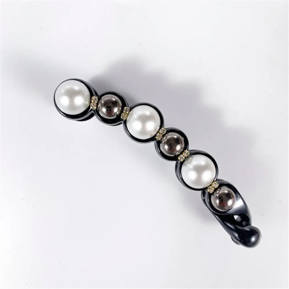 Fashion Luxury Pearl Rhinestone Hair Clip Vintage Geometric Banana Hairpin Women Girls Makeup Washing Face Bangs Clip Headwear