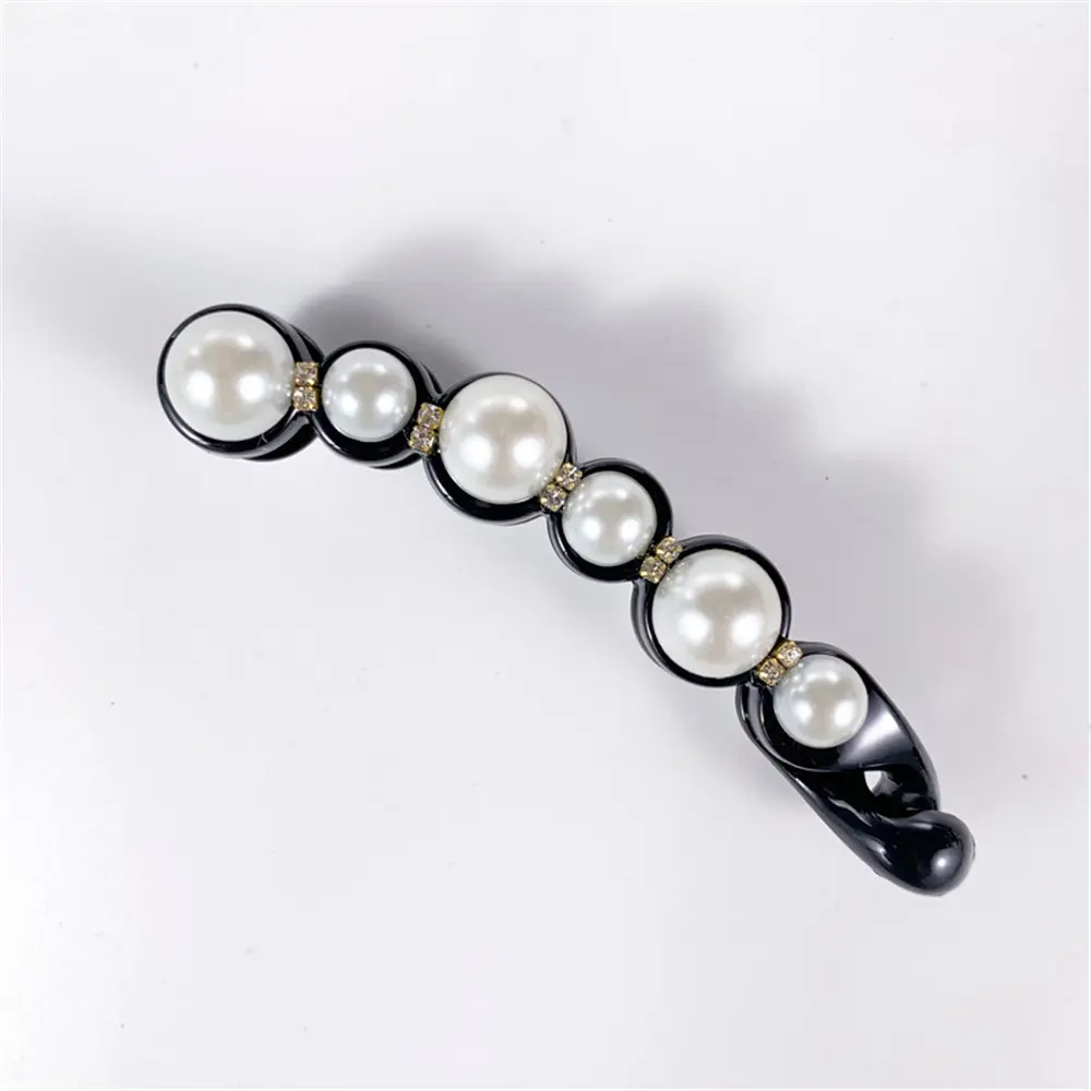 Fashion Luxury Pearl Rhinestone Hair Clip Vintage Geometric Banana Hairpin Women Girls Makeup Washing Face Bangs Clip Headwear