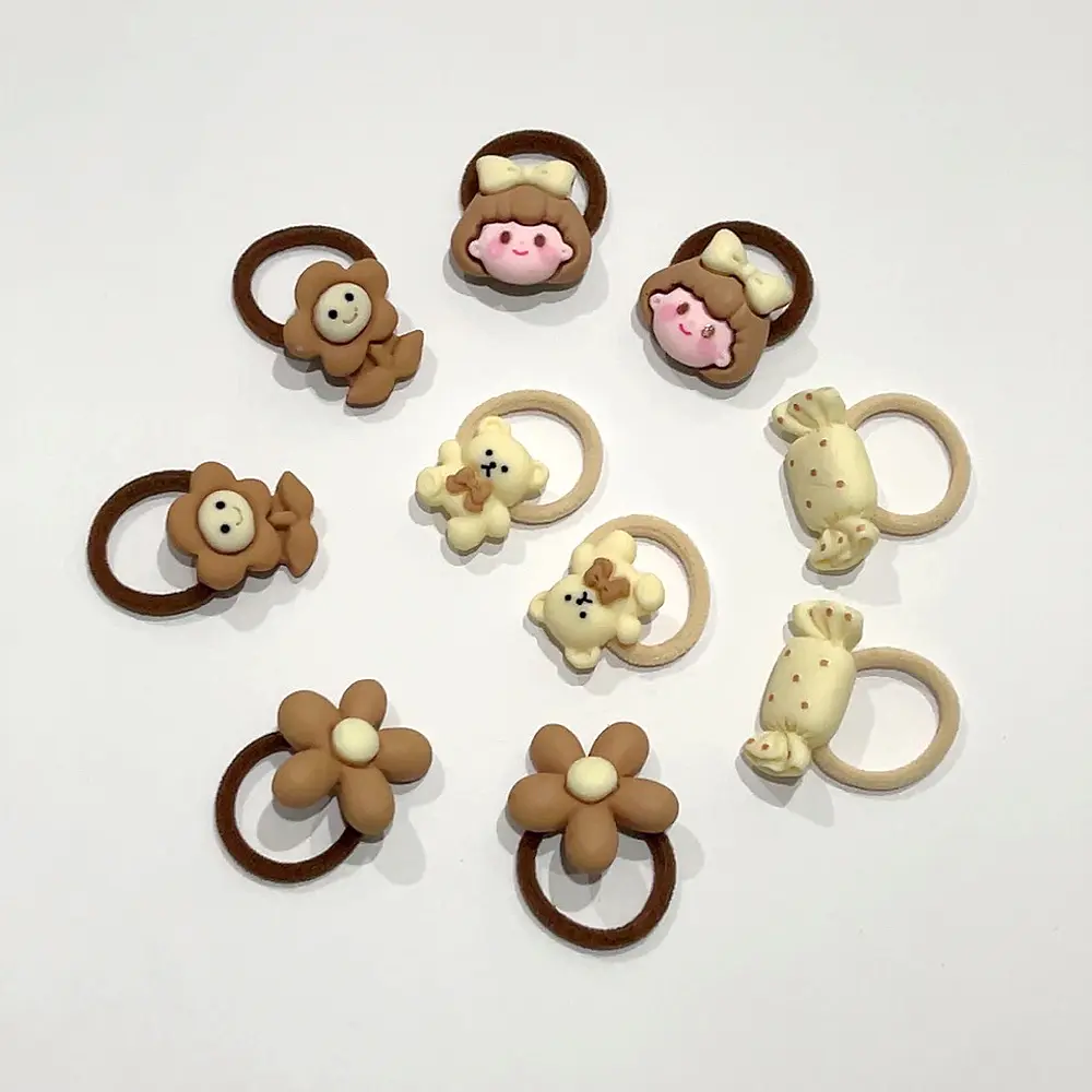 10pcs Children Cute Cartoon Animal Rabbit Hairbands Baby Flower Bowknot Rubber Bands Small Headrope Girls No Damage Hair Rope