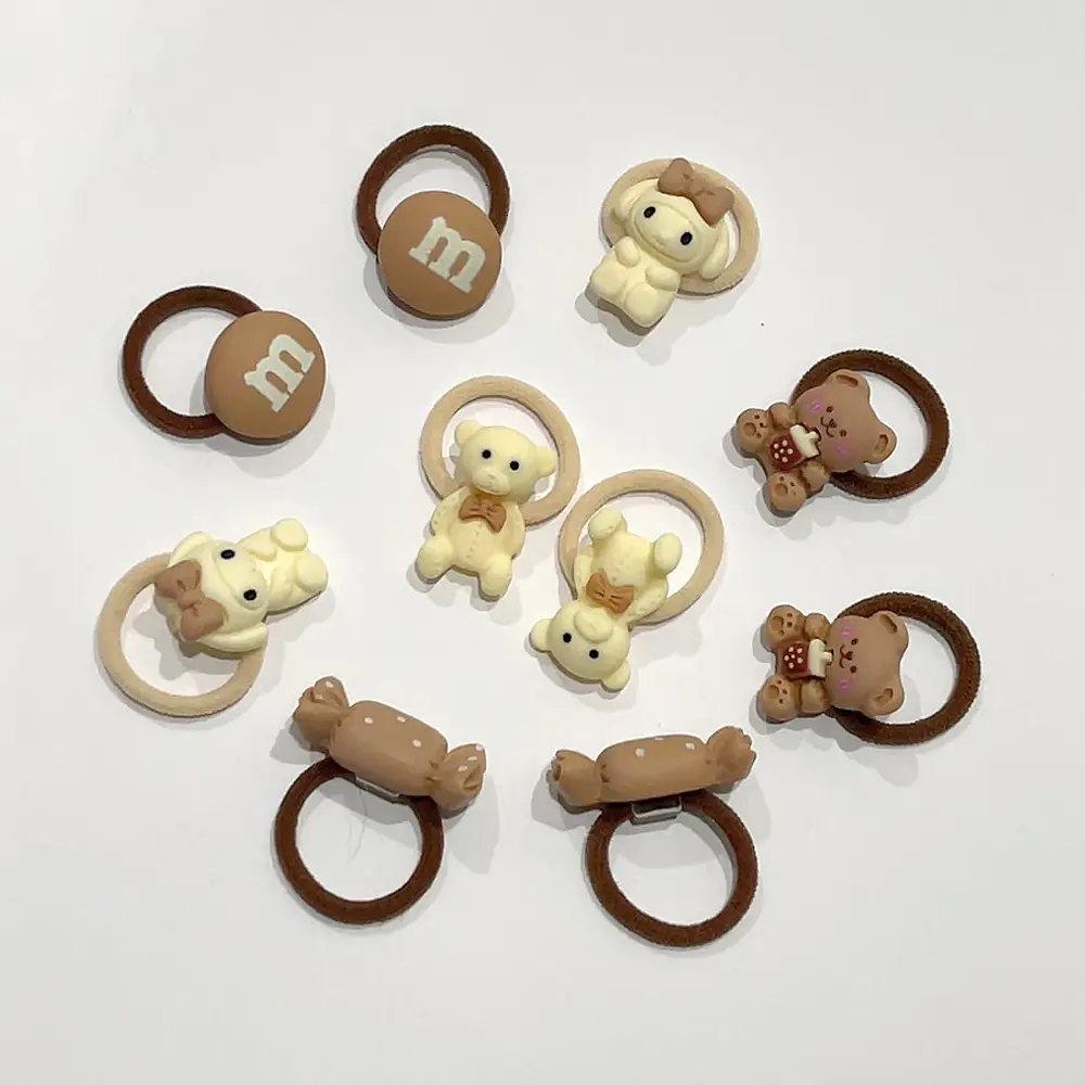 10pcs Children Cute Cartoon Animal Rabbit Hairbands Baby Flower Bowknot Rubber Bands Small Headrope Girls No Damage Hair Rope