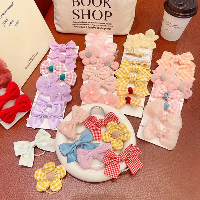 10pcs/Set Children Bowknot Flower Hair Rope Candy Color Bow Hairbands for Women Girls Ponytail Rubber Bands Scrunchies Xmas Gift