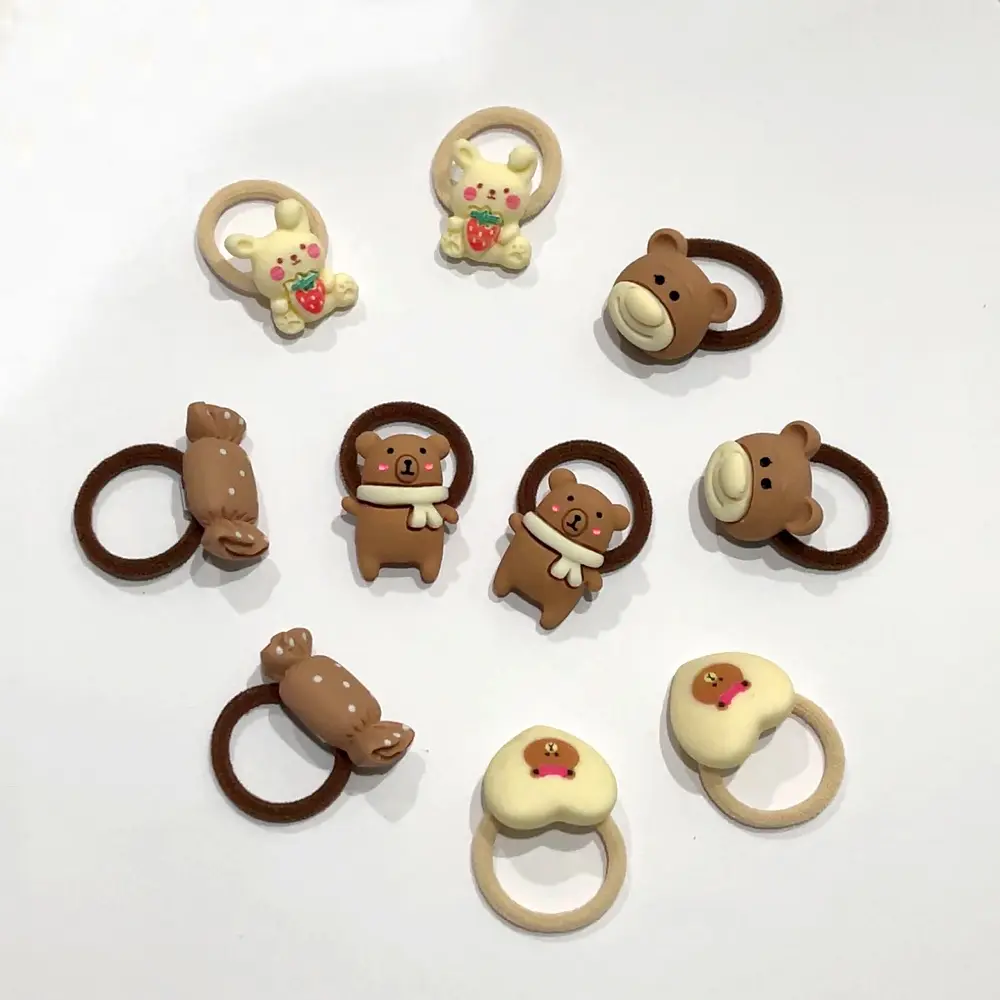 10pcs Children Cute Cartoon Animal Rabbit Hairbands Baby Flower Bowknot Rubber Bands Small Headrope Girls No Damage Hair Rope