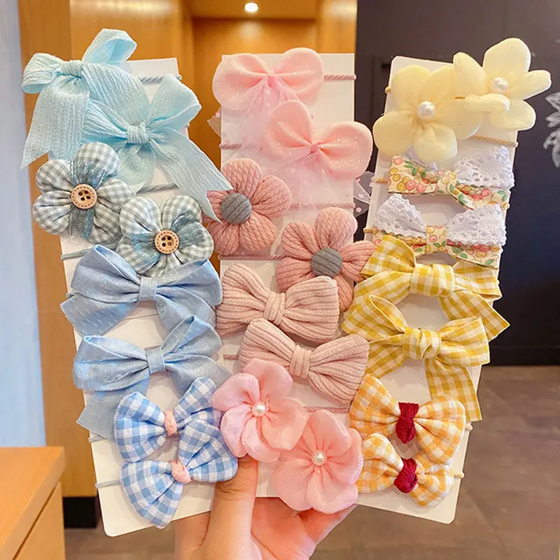 10pcs/Set Children Bowknot Flower Hair Rope Candy Color Bow Hairbands for Women Girls Ponytail Rubber Bands Scrunchies Xmas Gift
