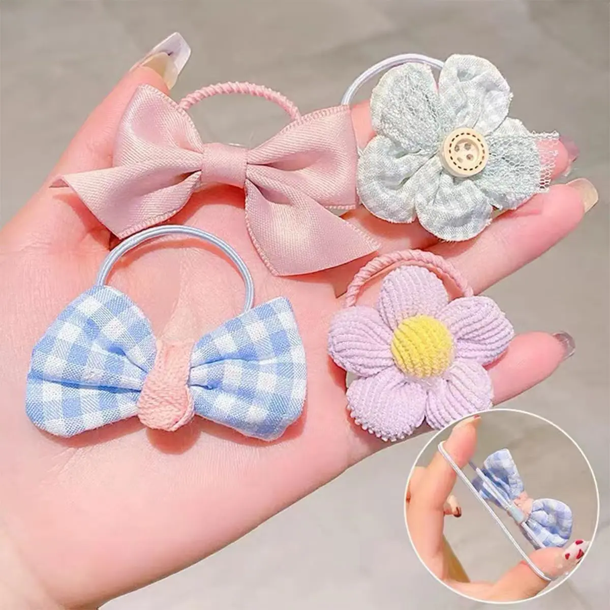 10pcs/Set Children Bowknot Flower Hair Rope Candy Color Bow Hairbands for Women Girls Ponytail Rubber Bands Scrunchies Xmas Gift