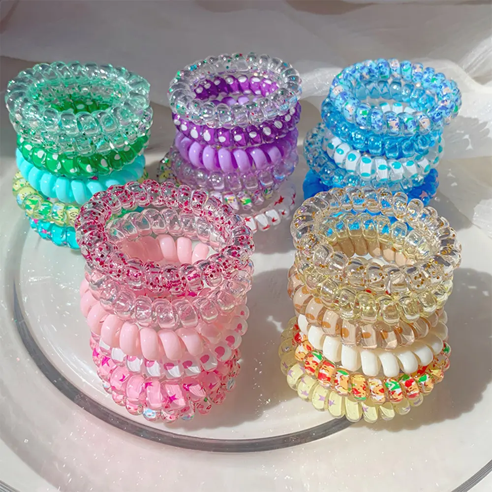 6pcs Fashion Colorful Telephone Wire Hair Rope Simple Rubber Band Hairband for Sweet Women Girls Ponytail Bun Hair Ring Gifts