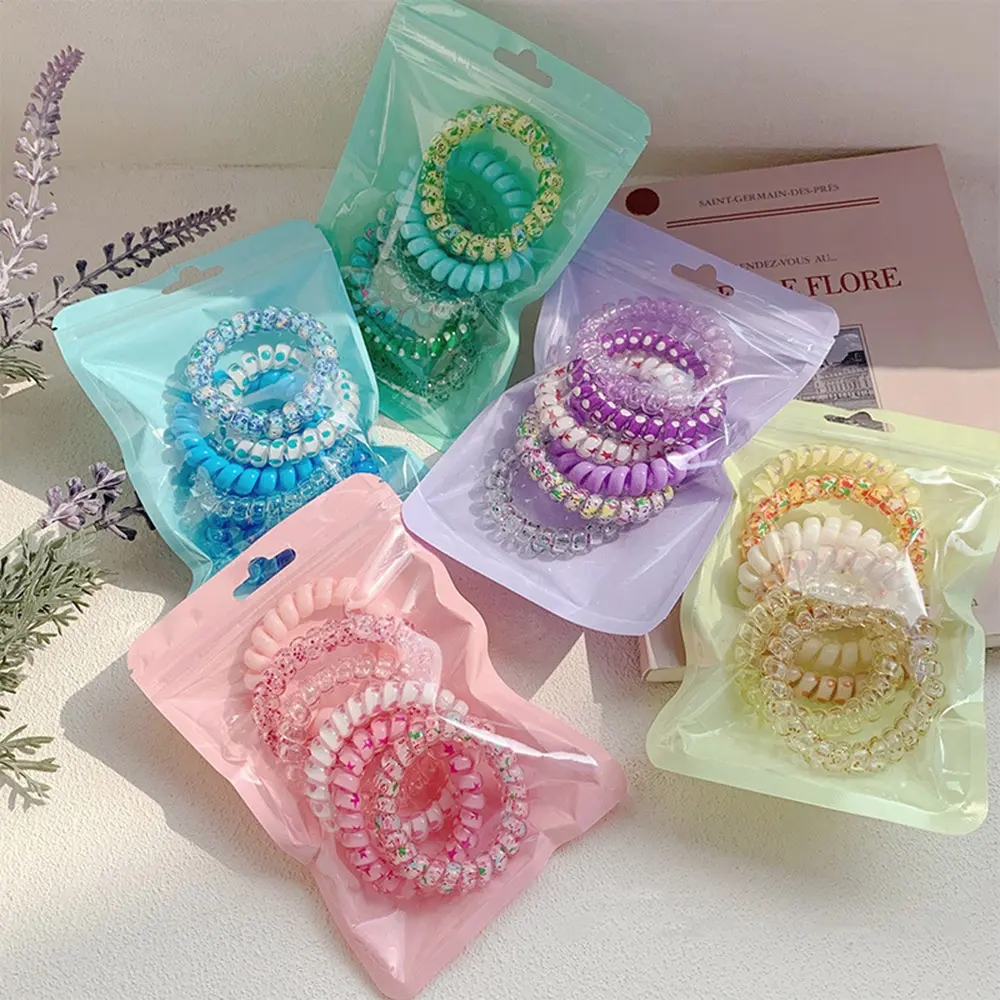 6pcs Fashion Colorful Telephone Wire Hair Rope Simple Rubber Band Hairband for Sweet Women Girls Ponytail Bun Hair Ring Gifts