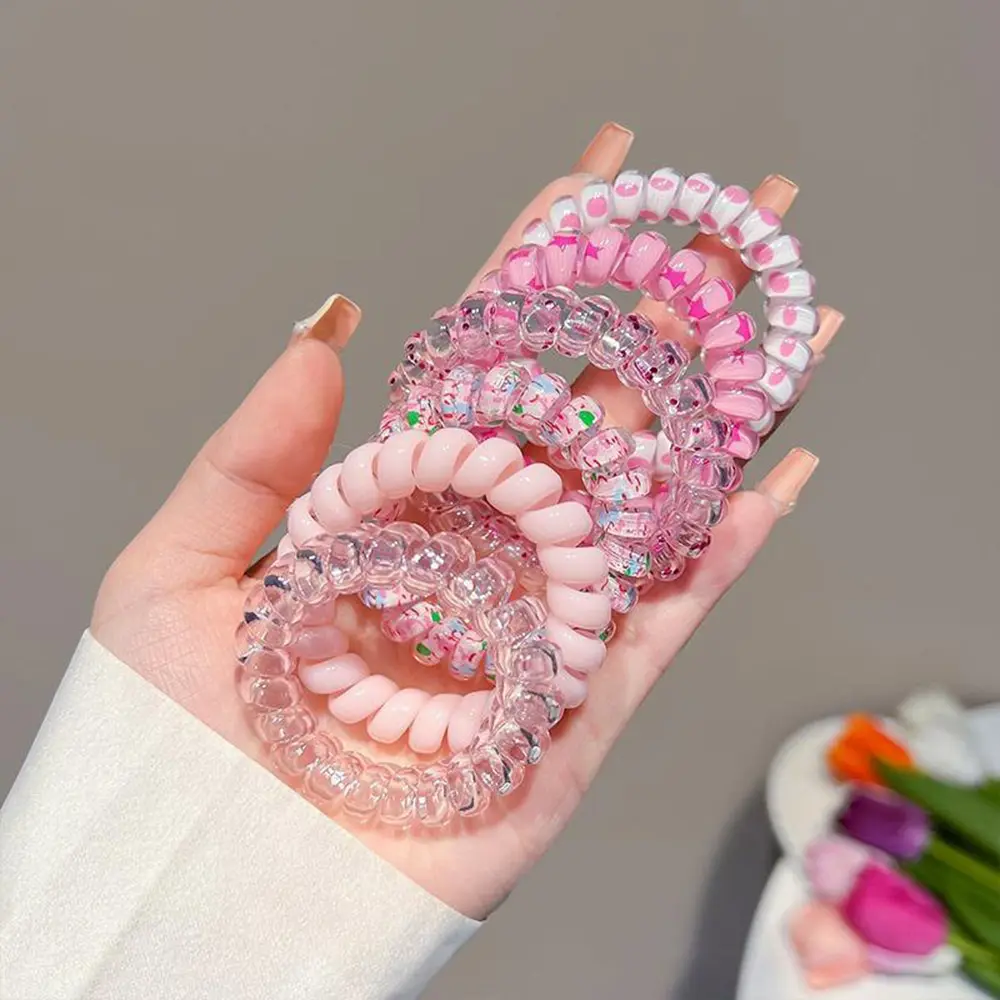 6pcs Fashion Colorful Telephone Wire Hair Rope Simple Rubber Band Hairband for Sweet Women Girls Ponytail Bun Hair Ring Gifts