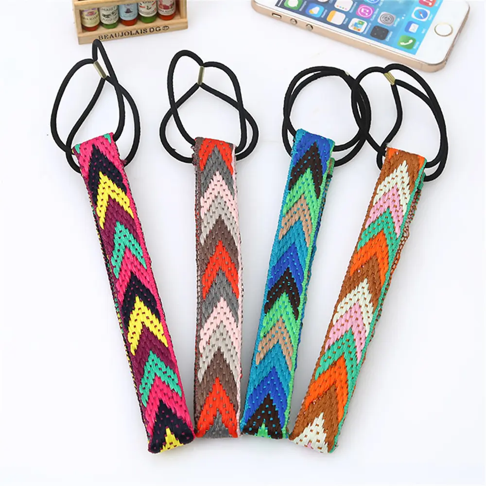 Men Fashion Bohemian Colorful Braided Hairband Retro Geometric Triangle Headband for Women Girls Elastic Hair Hoop Headwear Gift