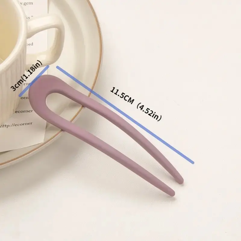 Fashion Solid Color U-Shaped Frosted Hair Clip Simple Elegant Plastic Hairpin Women Girls High Ponytail Bun Hair Sticks Headwear