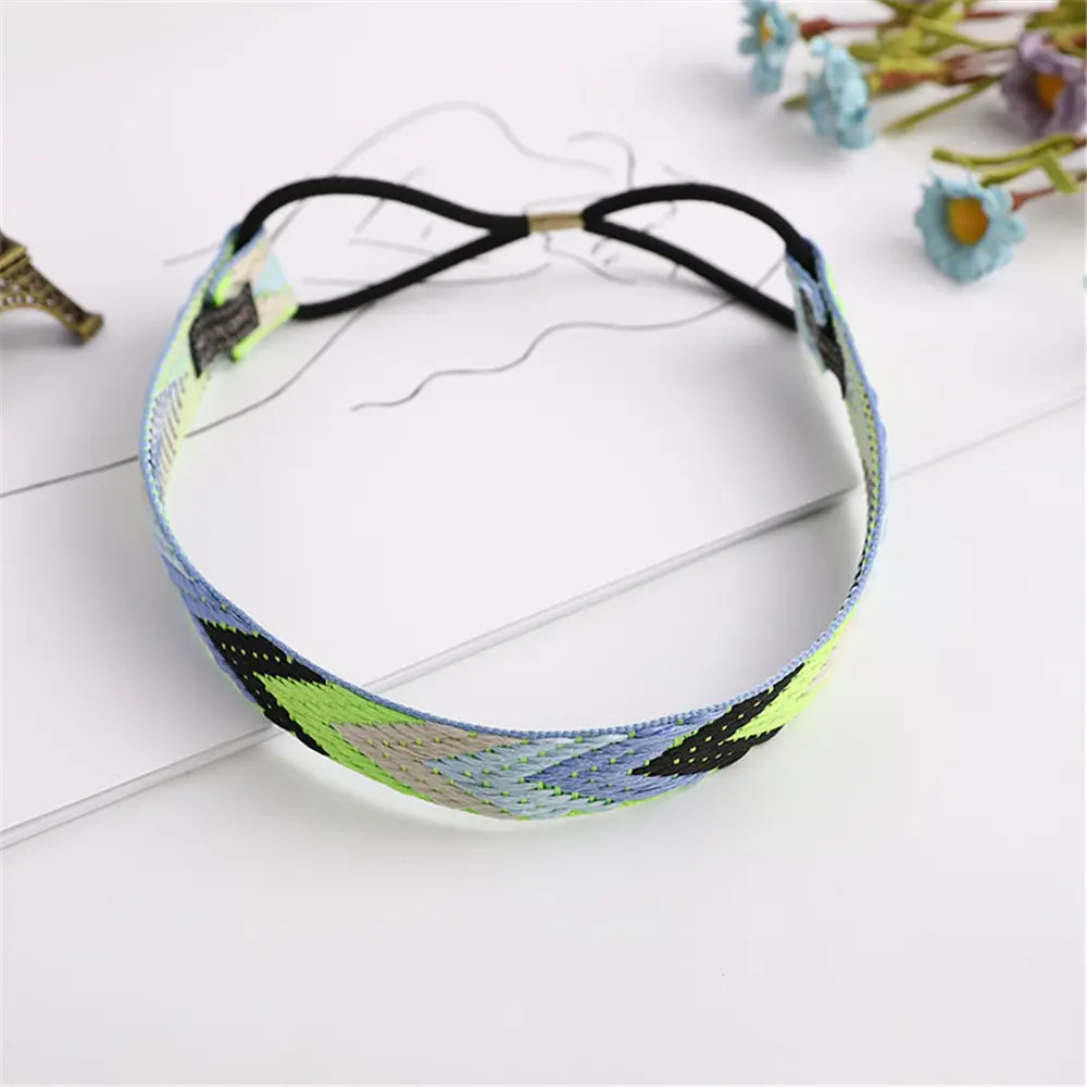 Men Fashion Bohemian Colorful Braided Hairband Retro Geometric Triangle Headband for Women Girls Elastic Hair Hoop Headwear Gift