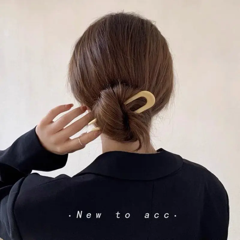Fashion Solid Color U-Shaped Frosted Hair Clip Simple Elegant Plastic Hairpin Women Girls High Ponytail Bun Hair Sticks Headwear