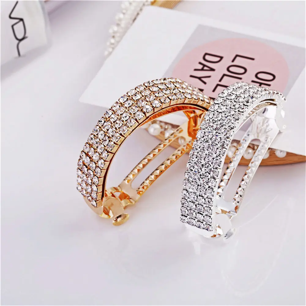 Fashion Luxury Shining Rhinestone Hair Clip Simple Geometric Metal Hairpin for Women Girls Bath Makeup Ponytail Clips Headwear