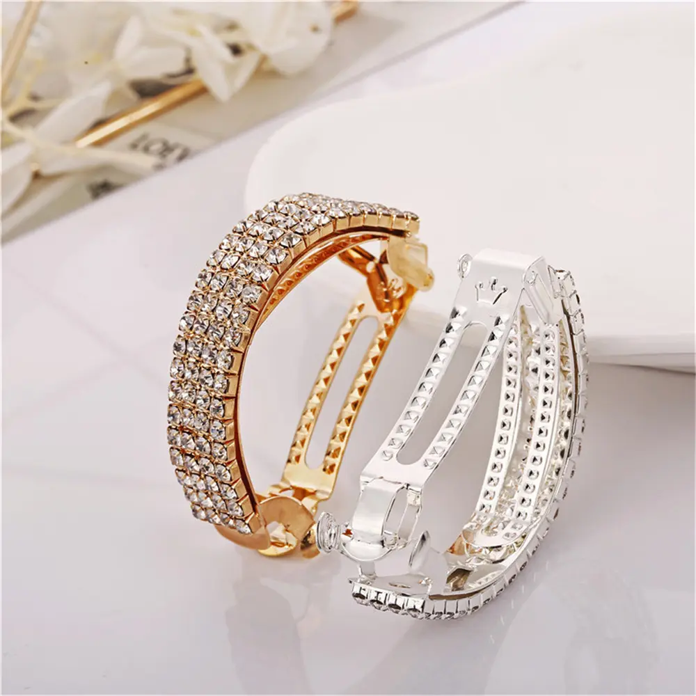 Fashion Luxury Shining Rhinestone Hair Clip Simple Geometric Metal Hairpin for Women Girls Bath Makeup Ponytail Clips Headwear