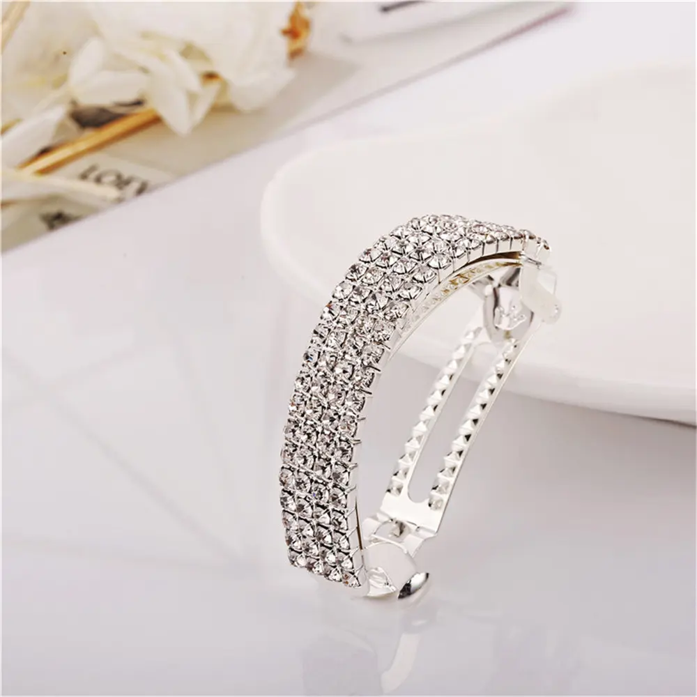 Fashion Luxury Shining Rhinestone Hair Clip Simple Geometric Metal Hairpin for Women Girls Bath Makeup Ponytail Clips Headwear