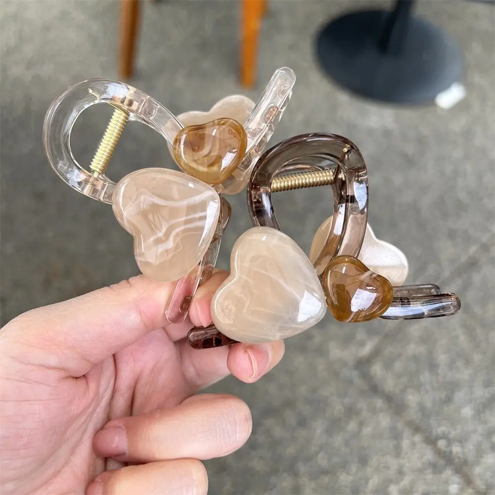 Fashion Candy Color Heart-shaped Hair Clip French Style Plastic Hairpin for Women Girls Makeup Bangs Ponytail Bun Hair Claw Gift