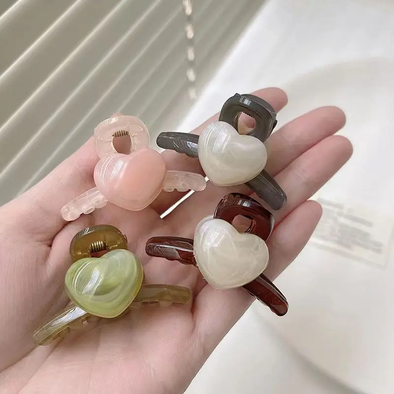 Fashion Candy Color Heart-shaped Hair Clip French Style Plastic Hairpin for Women Girls Makeup Bangs Ponytail Bun Hair Claw Gift