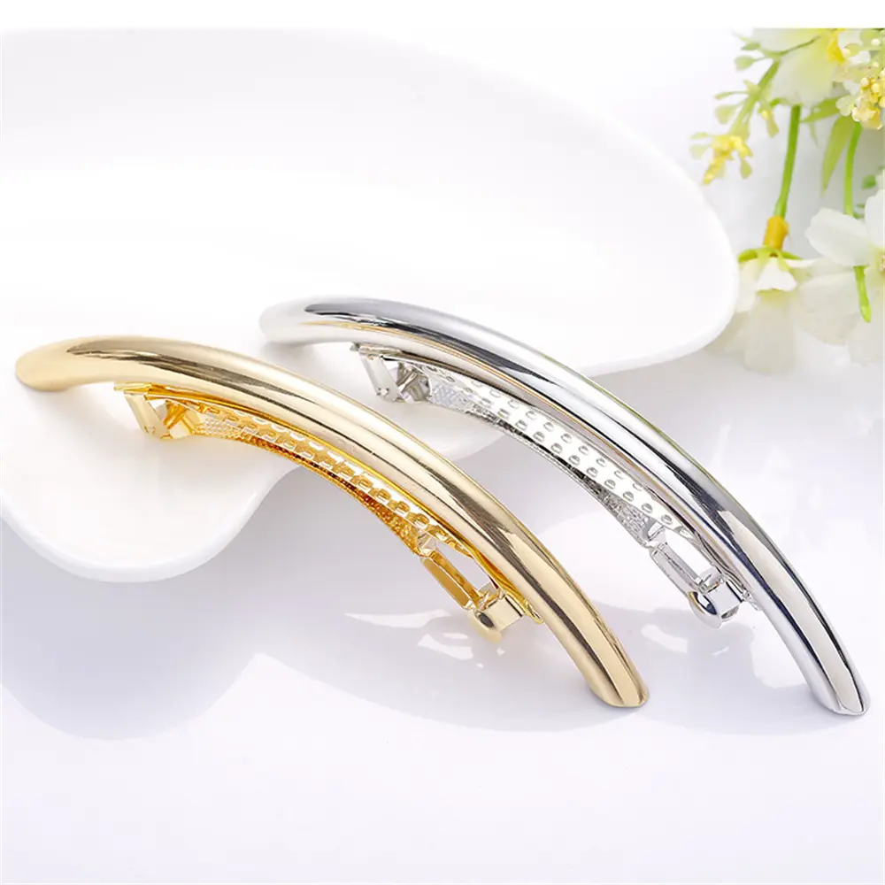 Fashion Metal Smooth Oval Hair Clip Gold Silver Arc Tube Big Hairpins Women Girls Makeup Bath High Ponytail Hairgrip Headdress