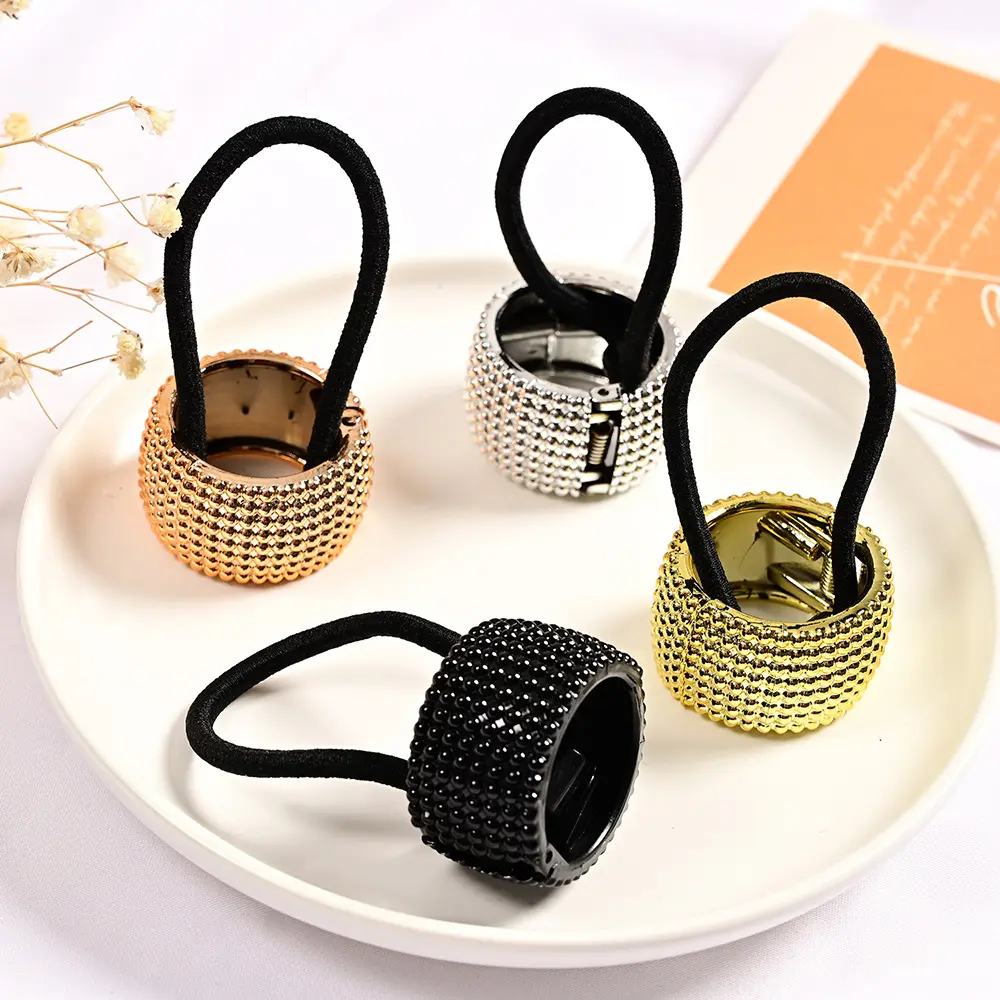 Fashion Smooth Metal Ponytail Buckle Retro Geometric High Elastic Hair Rope Women Girls Plastic Hair Band Headwear Accessories