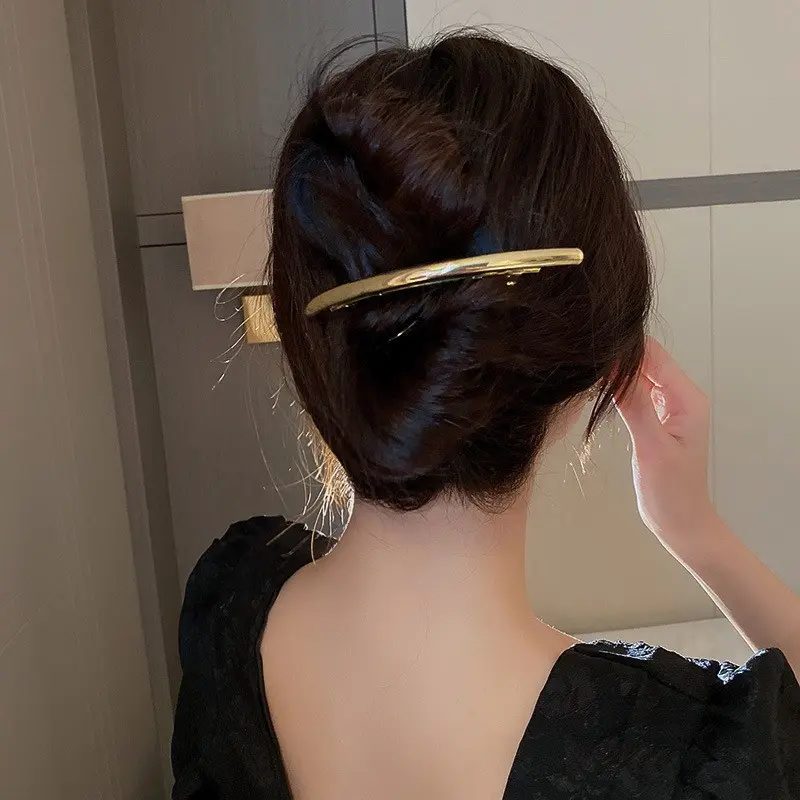 Fashion Metal Smooth Oval Hair Clip Gold Silver Arc Tube Big Hairpins Women Girls Makeup Bath High Ponytail Hairgrip Headdress