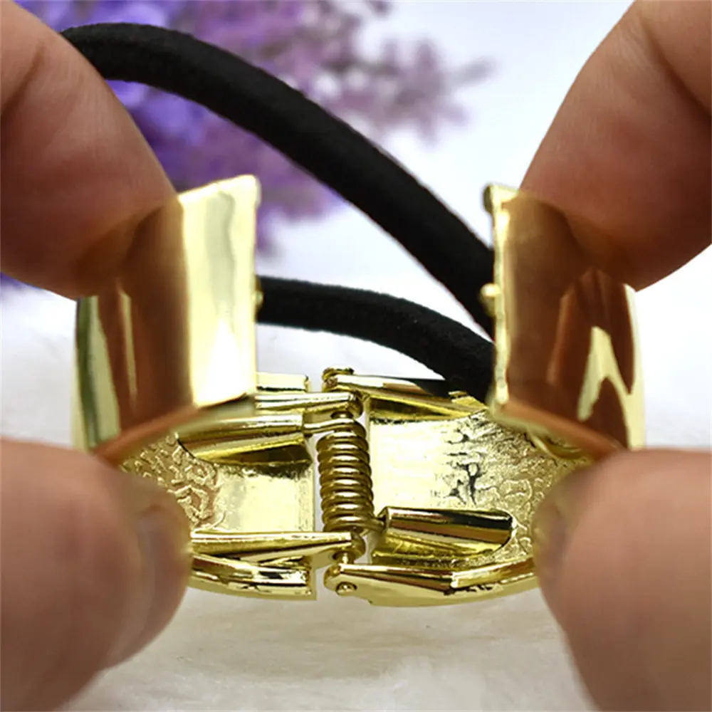 Fashion Smooth Metal Ponytail Buckle Retro Geometric High Elastic Hair Rope Women Girls Plastic Hair Band Headwear Accessories