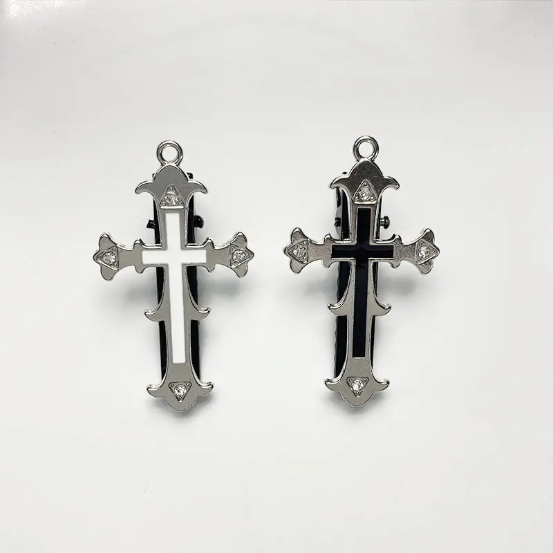 Fashion Rhinestone Flower-Shape Cross Hairpin Retro Gothic Metal Hairclip for Cool Women Girls Halloween Makeup Bangs Hairgrips