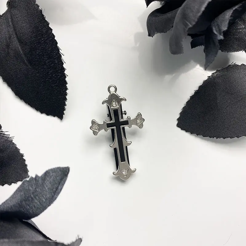 Fashion Rhinestone Flower-Shape Cross Hairpin Retro Gothic Metal Hairclip for Cool Women Girls Halloween Makeup Bangs Hairgrips