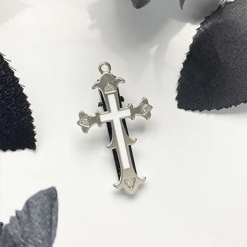 Fashion Rhinestone Flower-Shape Cross Hairpin Retro Gothic Metal Hairclip for Cool Women Girls Halloween Makeup Bangs Hairgrips