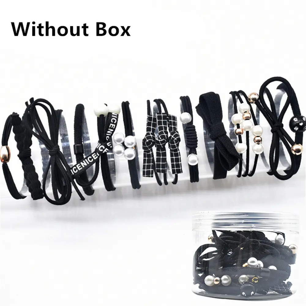 12pcs Fashion Pearl Bowknot Hair Rope Cute Wool Braided Lattice Hairband Women Girls High Ponytail Elastic Scrunchie Headwear