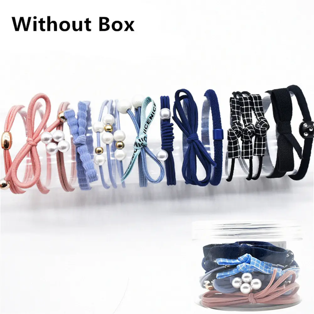 12pcs Fashion Pearl Bowknot Hair Rope Cute Wool Braided Lattice Hairband Women Girls High Ponytail Elastic Scrunchie Headwear
