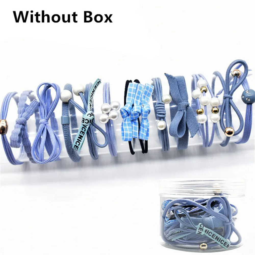 12pcs Fashion Pearl Bowknot Hair Rope Cute Wool Braided Lattice Hairband Women Girls High Ponytail Elastic Scrunchie Headwear