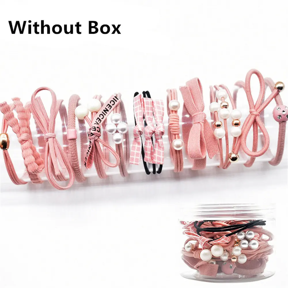 12pcs Fashion Pearl Bowknot Hair Rope Cute Wool Braided Lattice Hairband Women Girls High Ponytail Elastic Scrunchie Headwear