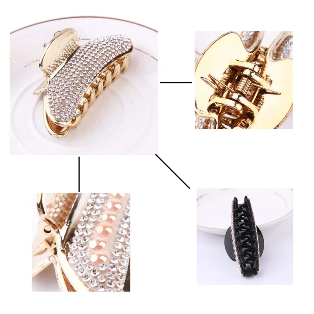 Fashion Pearl Rhinestone Hair Claw Clip Geometric Metal Heart Hairpins for Women Girls Bath Makeup Washing Face Clip Headwear