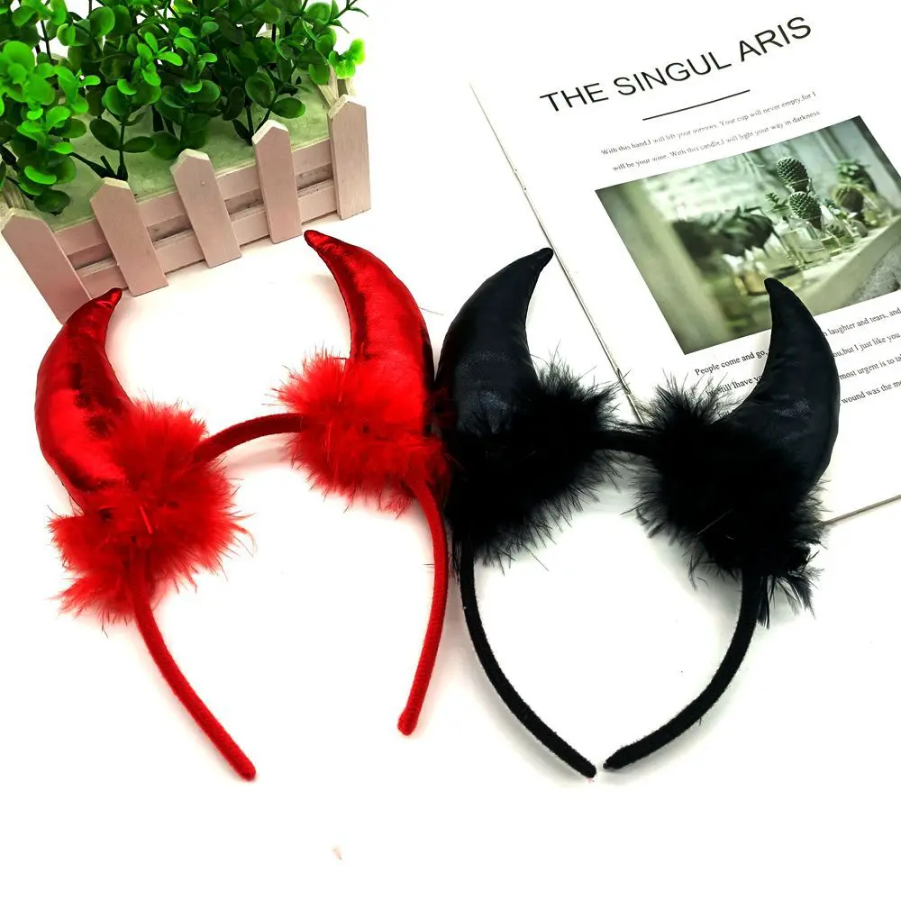 Halloween Demon Horn-shaped Hair Hoop Goth Black Red Bull Ears Hairband for Women Girls Halloween Costume Party Cosplay Headwear