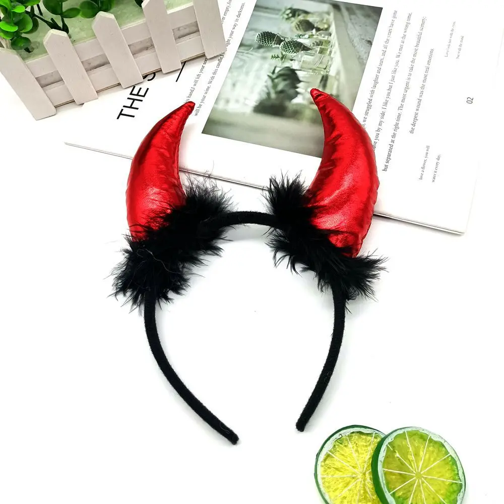 Halloween Demon Horn-shaped Hair Hoop Goth Black Red Bull Ears Hairband for Women Girls Halloween Costume Party Cosplay Headwear