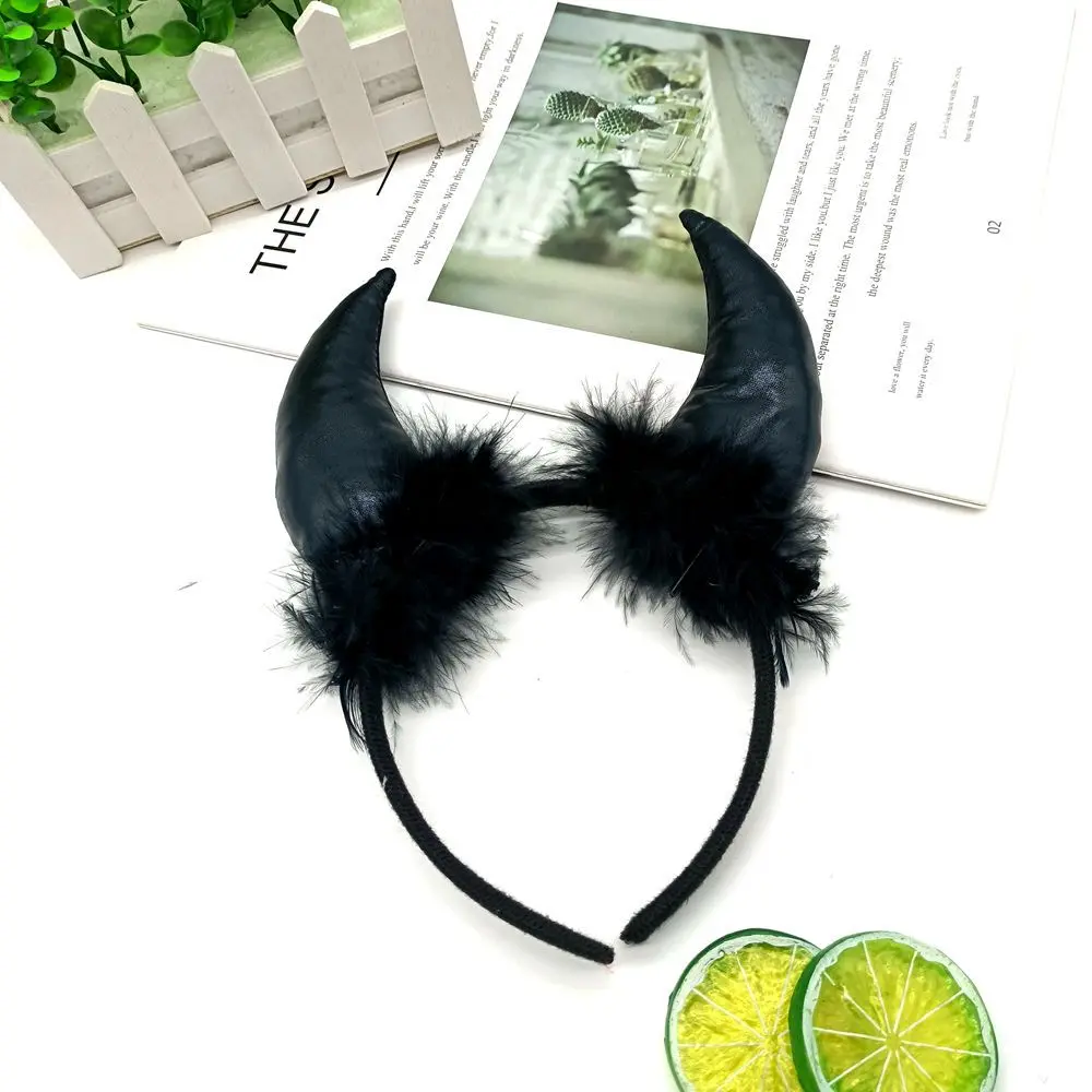 Halloween Demon Horn-shaped Hair Hoop Goth Black Red Bull Ears Hairband for Women Girls Halloween Costume Party Cosplay Headwear