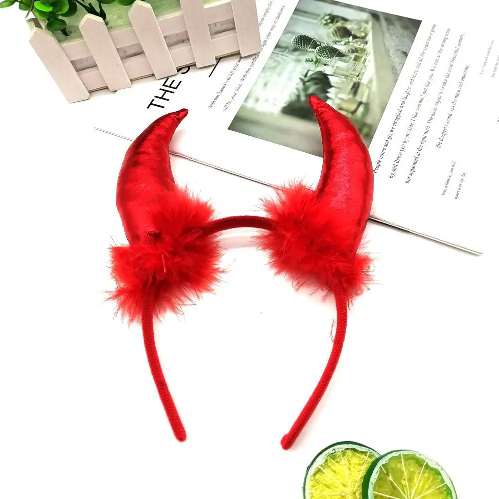 Halloween Demon Horn-shaped Hair Hoop Goth Black Red Bull Ears Hairband for Women Girls Halloween Costume Party Cosplay Headwear