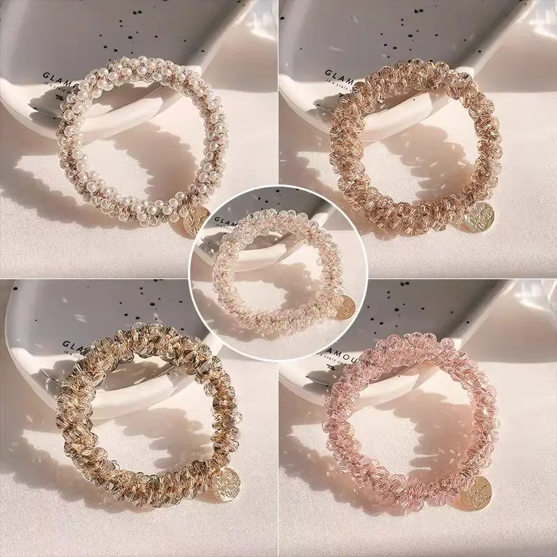 Fashion Pearl Crystal Hair Rope High Elastic Bracelet or Hair Band Women Girls Ponytail Scrunchies Headdress Accessories Gifts