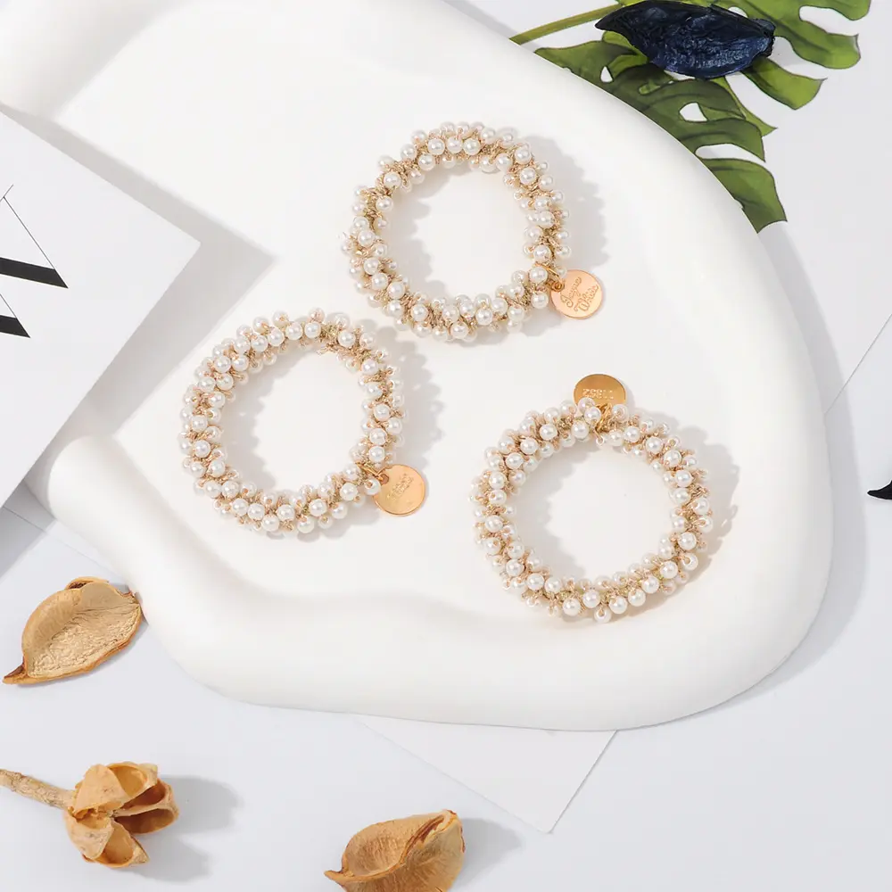 Fashion Pearl Crystal Hair Rope High Elastic Bracelet or Hair Band Women Girls Ponytail Scrunchies Headdress Accessories Gifts